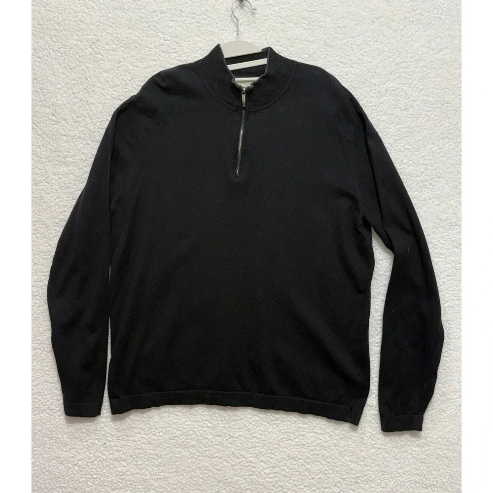 Tommy Bahama Mens Black 1/4 Zip Sweater Cotton Cashmere Long Sleeve Mock‎ Neck